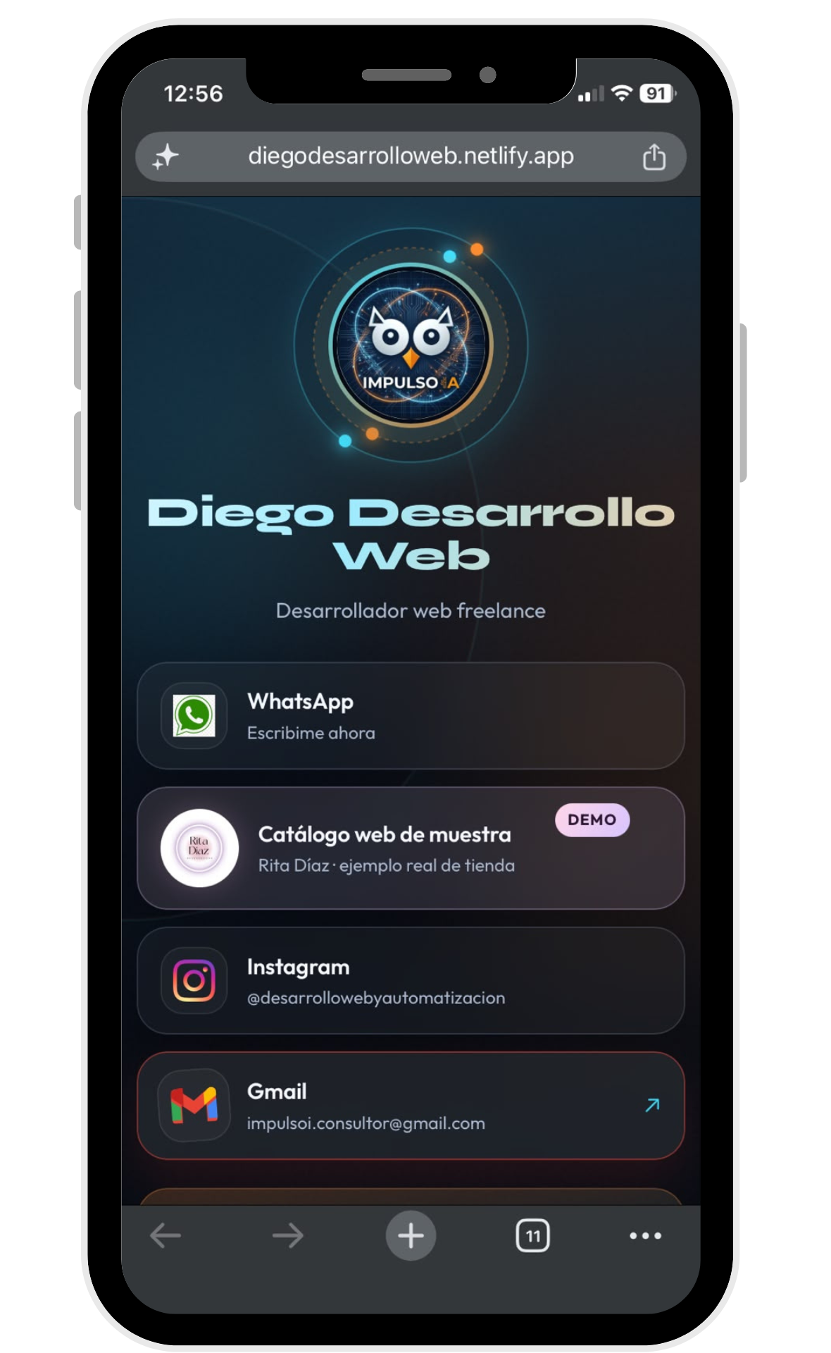 Multi-links de Diego Desarrollo Web en celular